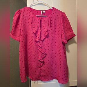 Elle Fuchsia Polka Dot Ruffle Blouse